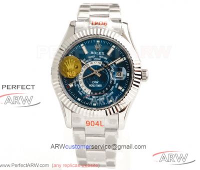 N9 Factory 904L Rolex Sky-Dweller World Timer 42mm Oyster 9001 Automatic Watch - Stainless Steel Case Blue Dial 